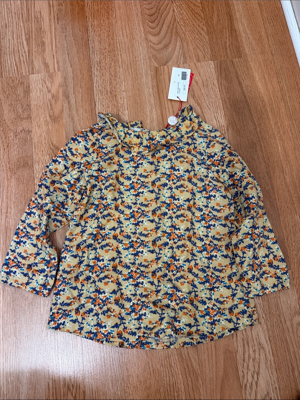 Yellow Floral Ruffle Neck Long Sleeve Dress